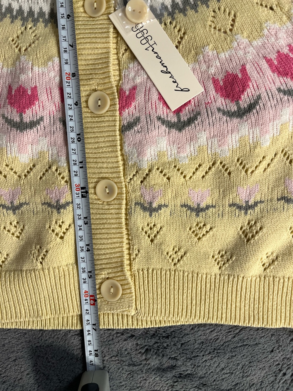 Freshman 1996 Pastel Yellow Floral Fair Isle Cropped Cardigan - Picture 8 of 9